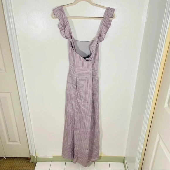 Anthropologie Elevenses Nantucket Ruffled Striped Linen Jumpsuit Size Beach - Picture 7 of 8